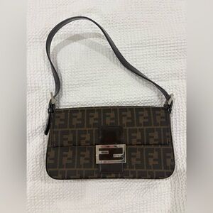 Brown & Black FF Shoulder Bag With Silver Hardware